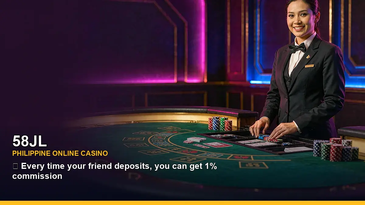 A Philippine casino guide featuring 58JL Live Casino table games and an adult Filipina host
