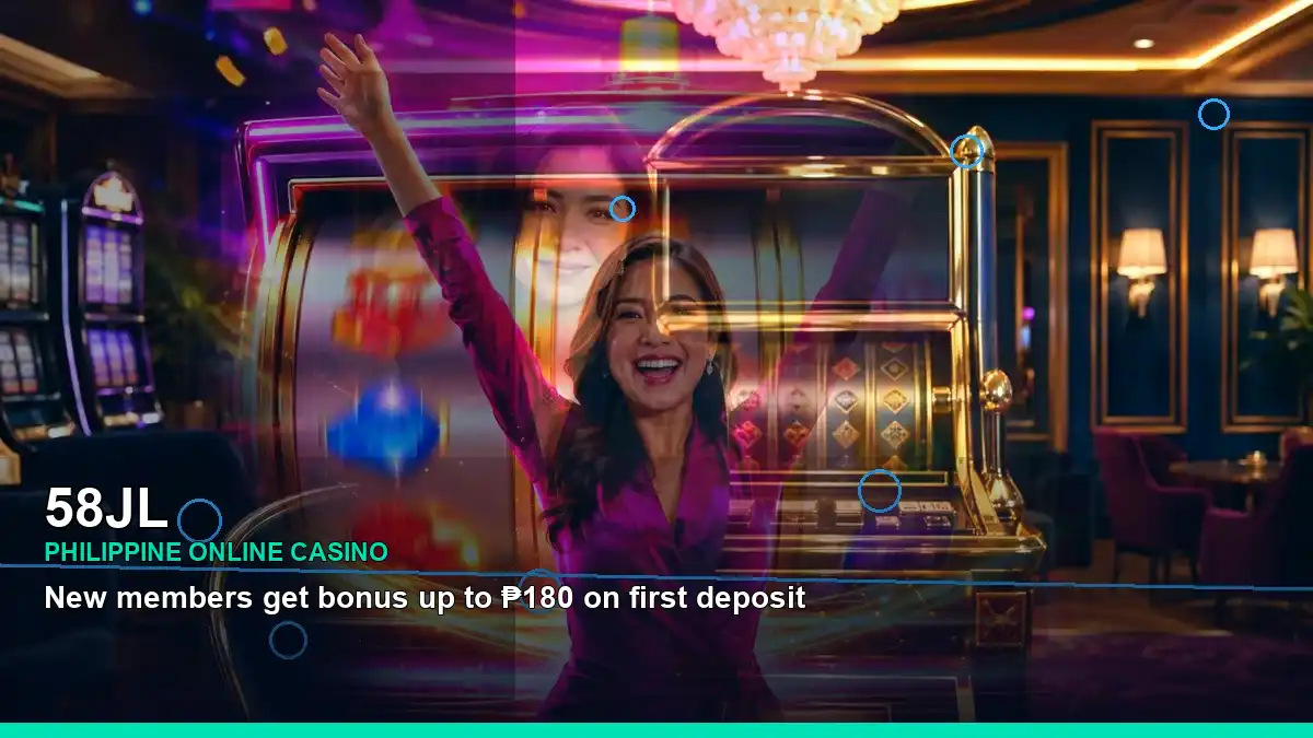 58JL App mobile casino screen with an adult Philippine casino host